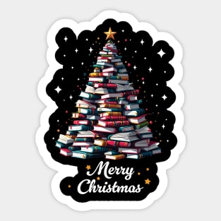 Merry Christmas Library Cute Book Tree Book Lover Librarian Sticker